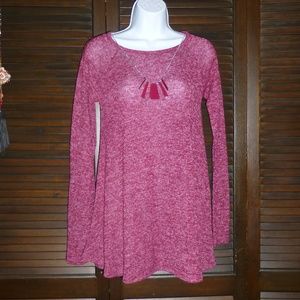 Allison Brittney Burgundy Top with Necklace, M NWT